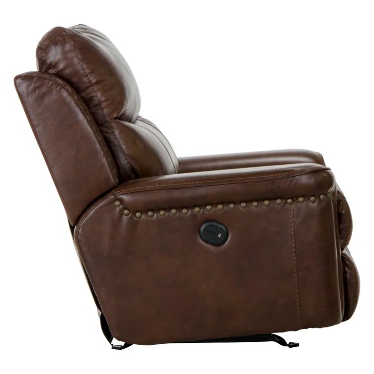 Hildi Top Grain Italian Leather Match Power Recliner with USB Charging Port