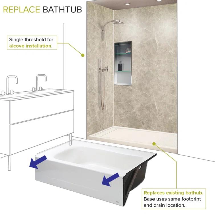 60'' W 32'' D Rectangular Single Shower Base