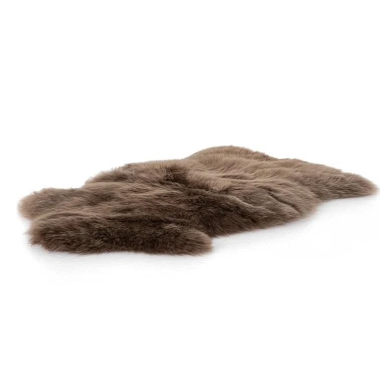 Handmade Taupe Sheepskin Rectangular Throw Blanket