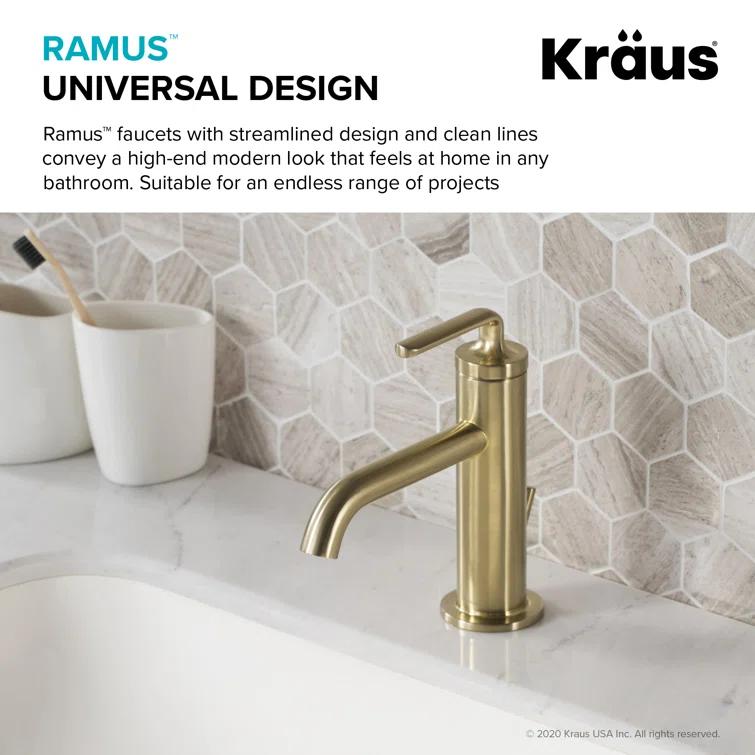 KRAUS Ramus Single Handle Bathroom Sink Faucet with Lift Rod Drain
