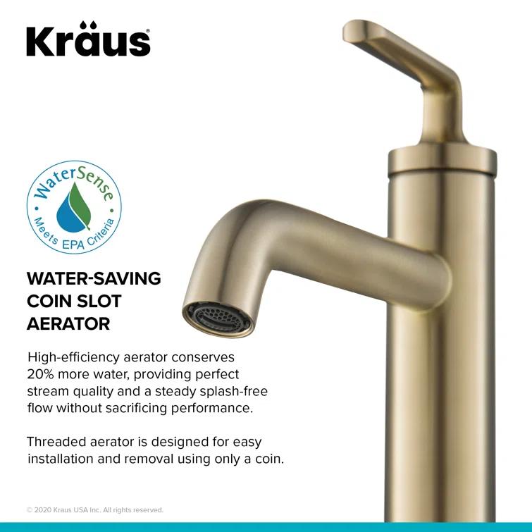 KRAUS Ramus Single Handle Bathroom Sink Faucet with Lift Rod Drain