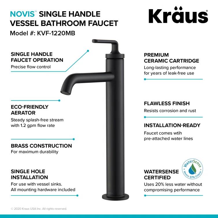 Ramus Vessel Sink Bathroom Faucet with Drain Assembly