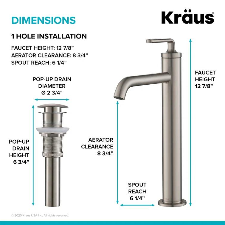 Ramus Single Handle Vessel Sink Bathroom Faucet with Drain Assembly