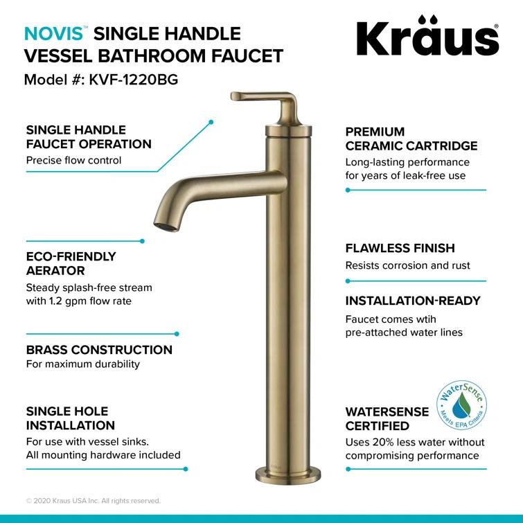 Ramus Vessel Sink Bathroom Faucet with Drain Assembly