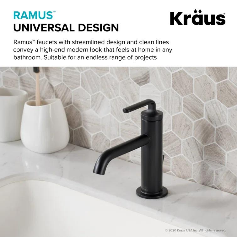 KRAUS Ramus Single Handle Bathroom Sink Faucet with Lift Rod Drain
