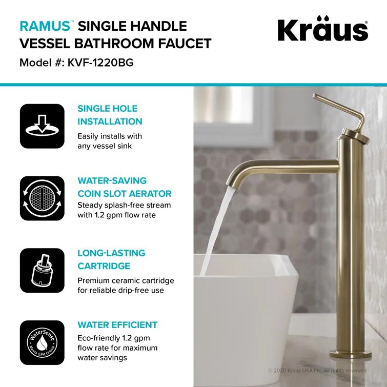 Ramus Single Handle Vessel Sink Bathroom Faucet with Drain Assembly