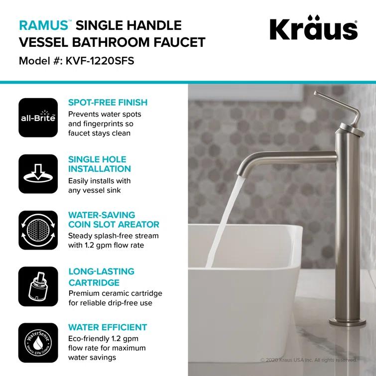Ramus Single Handle Vessel Sink Bathroom Faucet with Drain Assembly