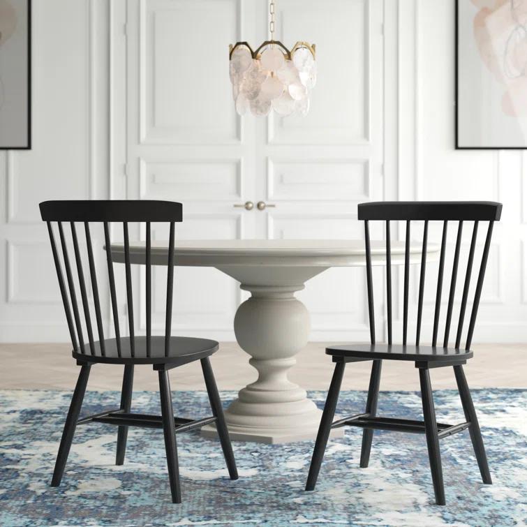 Transitional Black Oak Windsor Side Chair Set of 2