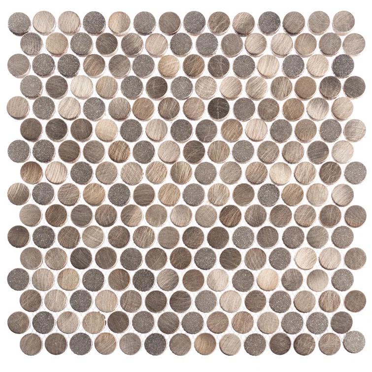 Orb 3/4" Metal Penny Round Mosaic Tile Shower Wall, Kitchen Backsplash and Wall Tile