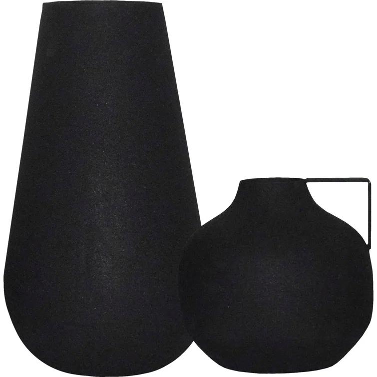 Renwil Roove Modern Iron Metal Decorative Vase in Matte Black (Set of 2)