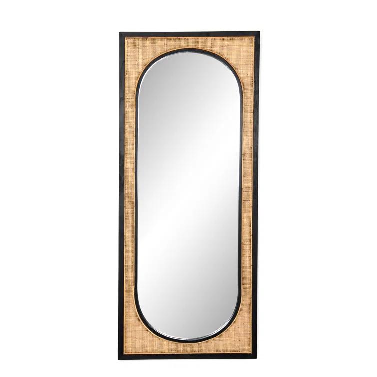 Contemporary Oval Wood & Gold Floor Mirror, 30x70 Inch