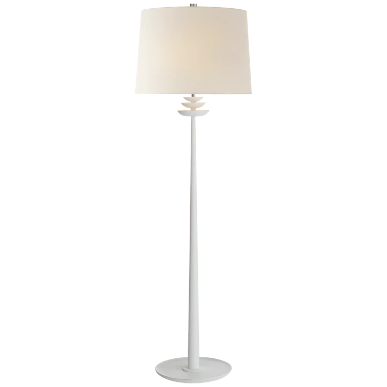 Plaster White Adjustable Outdoor Floor Lamp with Linen Shade
