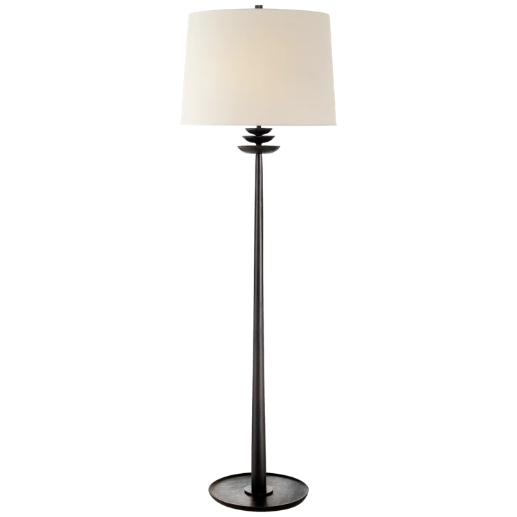 Aged Iron Floor Lamp with White Linen Shade