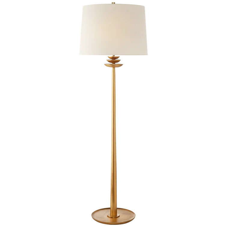 Beaumont Adjustable 62.75'' Outdoor Floor Lamp in Gild with Linen Shade