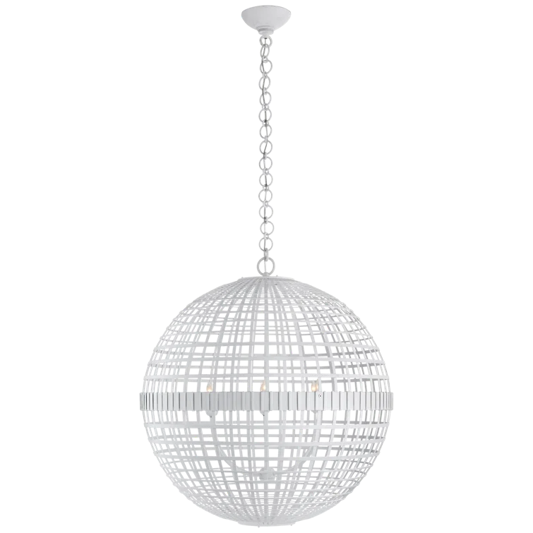 Large Plaster White Globe Lantern with Crystal Accents