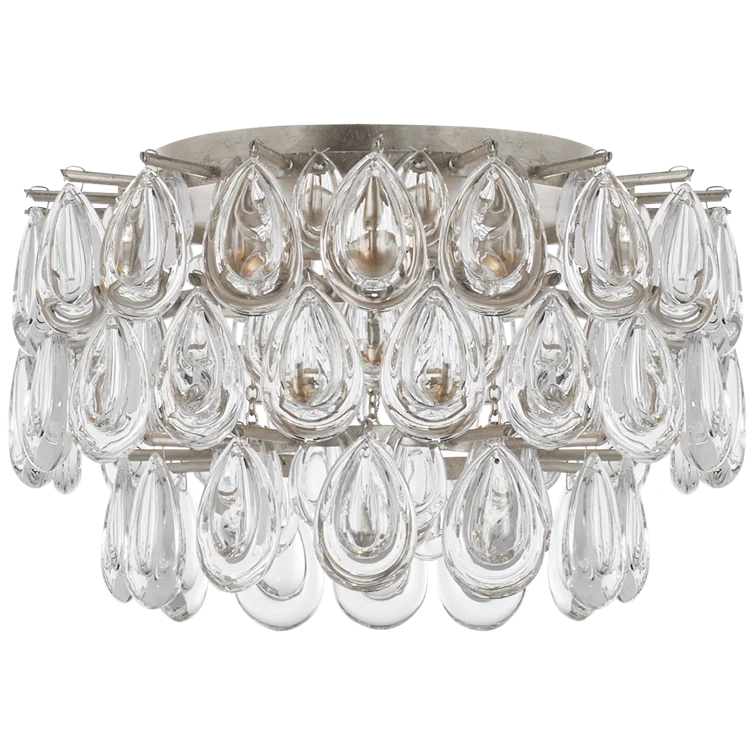 Elegant Teardrop Crystal Flush Mount in Burnished Silver Leaf