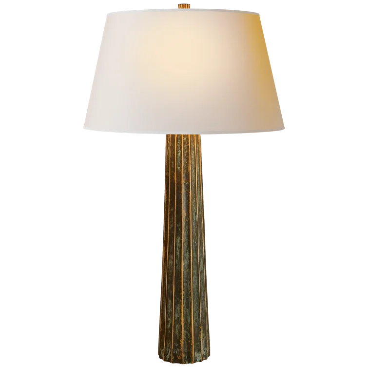Edison Bronze Outdoor Fluted Table Lamp with Fabric Shade