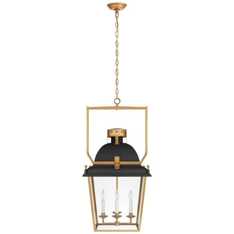 Coventry 36.5" Matte Black and Antique-Burnished Brass Overscaled Lantern