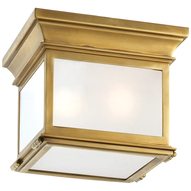 Antique-Burnished Brass and Glass 3-Light Flush Mount Fixture
