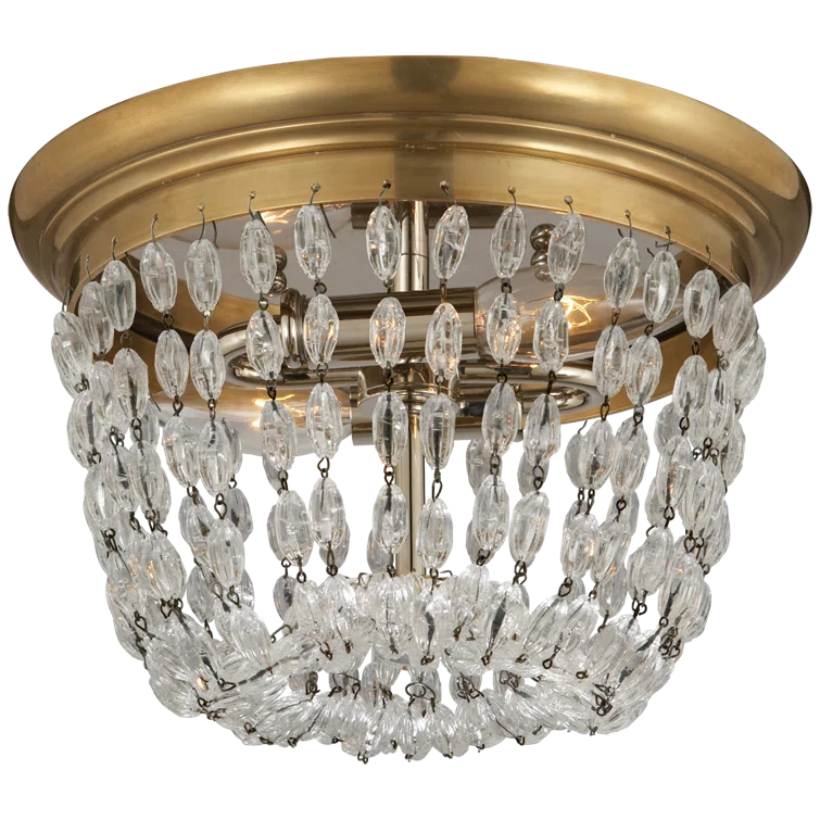 Antique-Burnished Brass and Glass 9"x13" Indoor/Outdoor Flush Mount