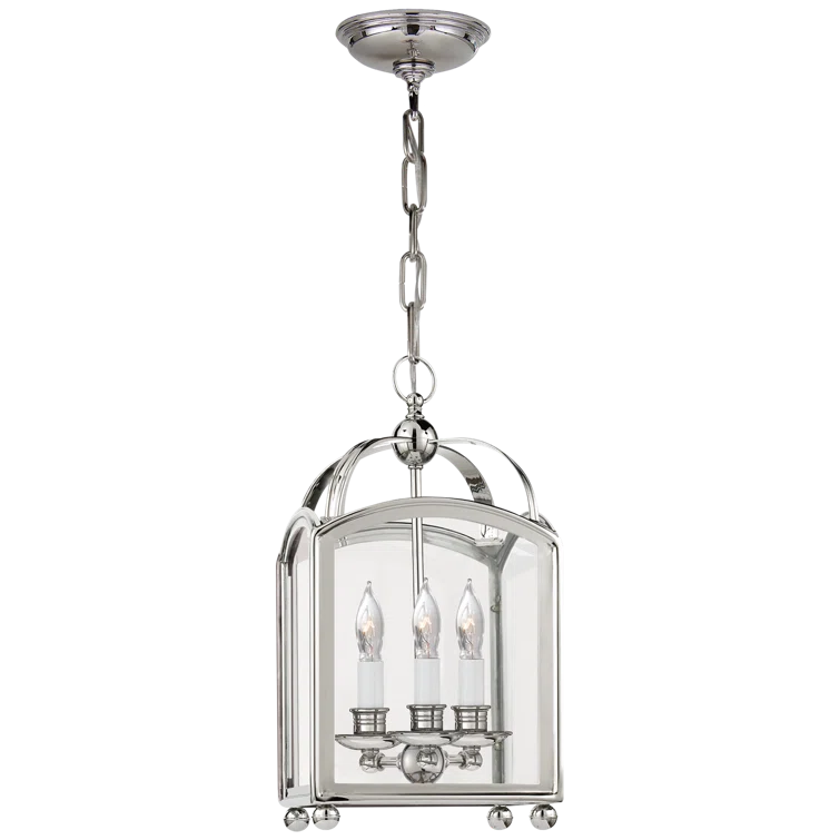 Arch Top Mini Polished Nickel Lantern with Curved Glass