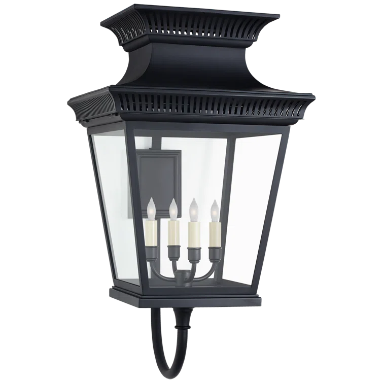 Elsinore Matte Black Medium Steel and Glass Outdoor Lantern