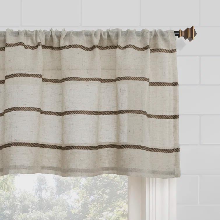 Clean Window Aso Twill Stripe Linen Blend Sheer Rod Pocket Kitchen Curtain Valance