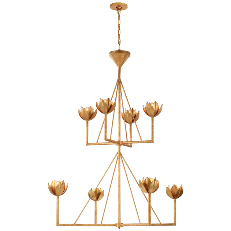 Antique Gold Leaf Crystal Candle 8-Light Chandelier