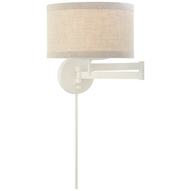 Cream Swing Arm Wall Sconce with Drum Shade