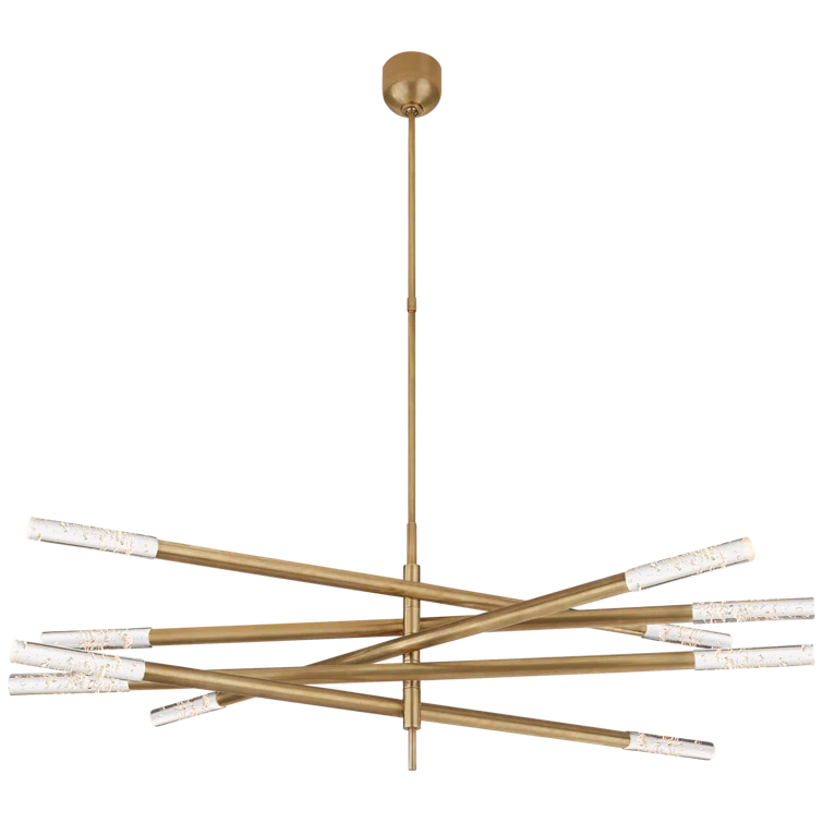 Antique Brass and Seeded Glass 10-Light LED Chandelier