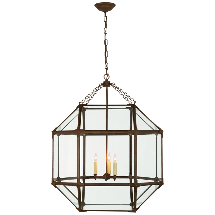 Large Clear Glass and Antique Zinc Lantern Pendant