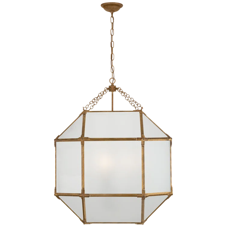 Morris Large Gilded Iron Lantern with Frosted Glass - 30"H