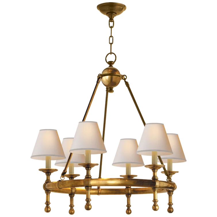 Hand-Rubbed Antique Brass 6-Light Mini Chandelier with Fabric Shades