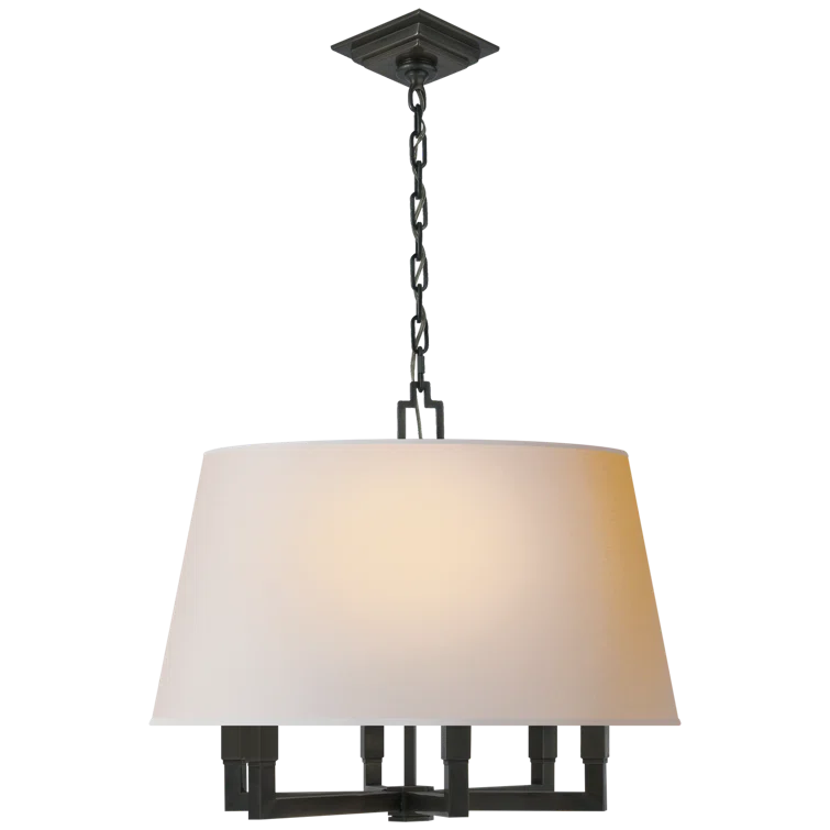 Bronze 6-Light Indoor Chandelier with Fabric Drum Shade