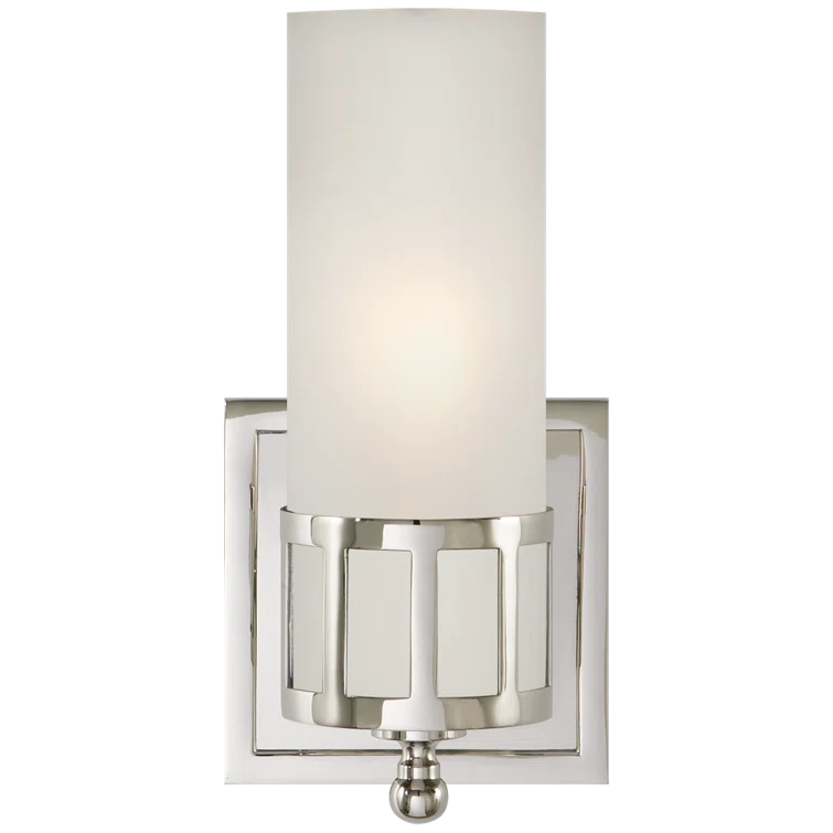 Deco-Inspired Polished Nickel Single-Arm Sconce with Frosted Glass