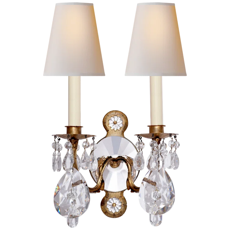 Yves Gilded Iron and Crystal 19" Art Deco Sconce