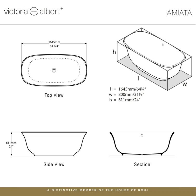 Victoria + Albert Amiata 65"x 32" Freestanding Soaking Bathtub AMTM-N-SM-OF