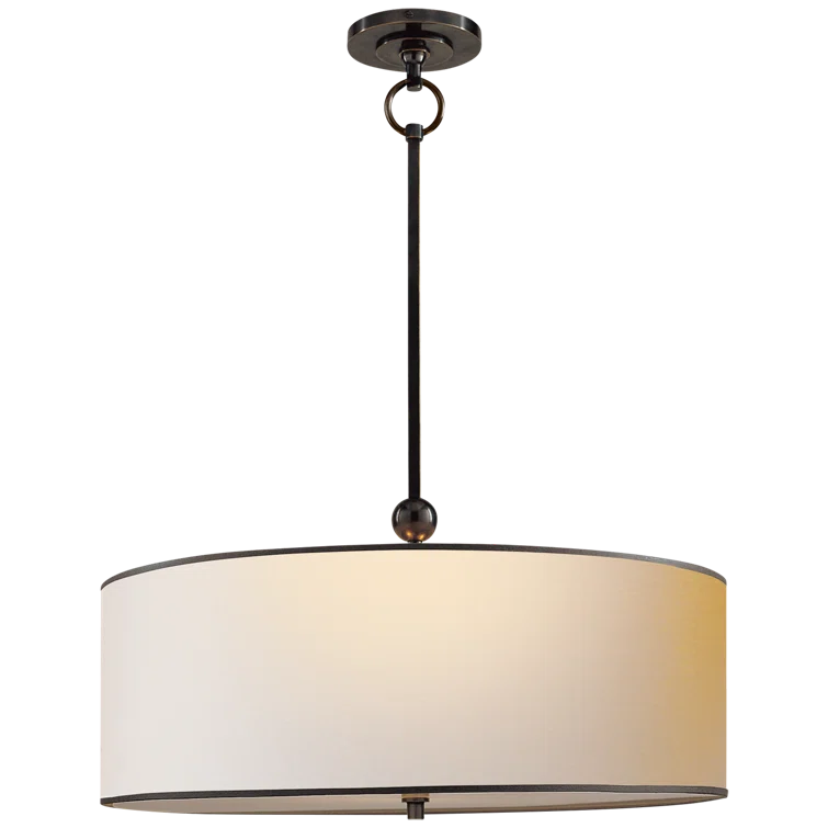Antique Brass Drum Pendant with Natural Paper Shade - 22 in