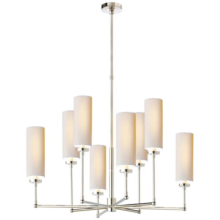 Polished Nickel 8-Light Chandelier with Crystal Accents and Paper Shades