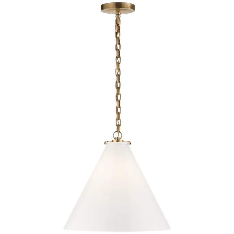 Hand-Rubbed Antique Brass and White Glass Pendant Light