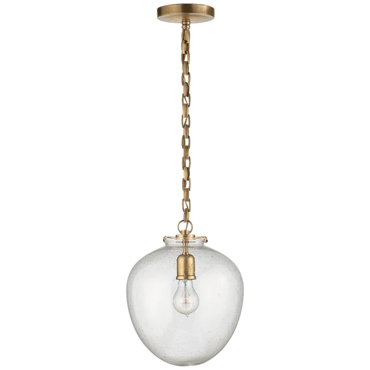 Elegant Acorn Glass Globe Pendant in Hand-Rubbed Antique Brass