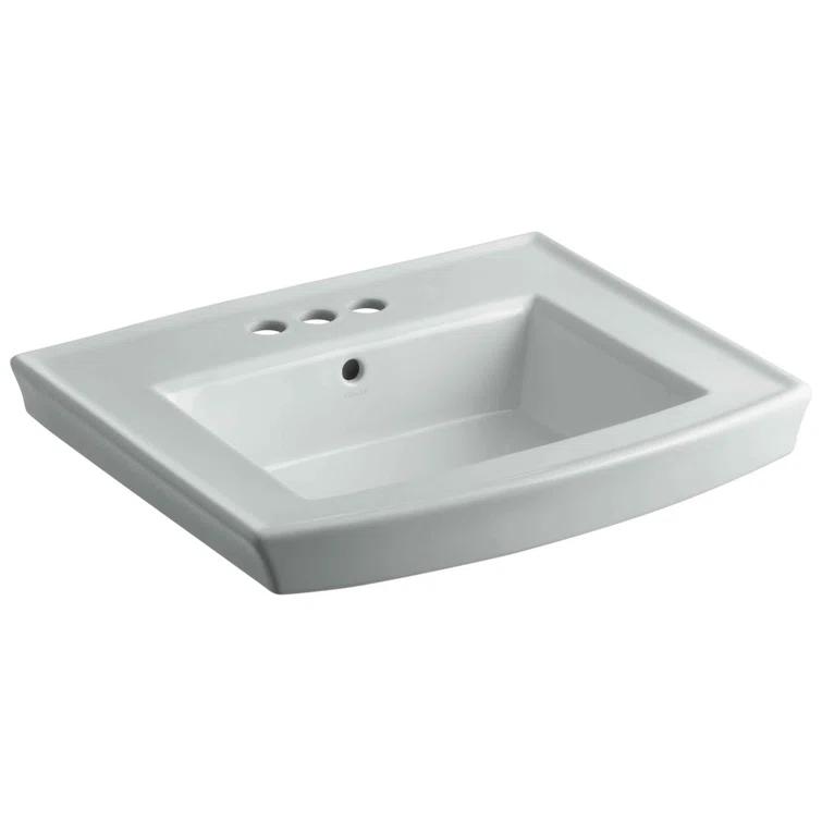 Archer® Vitreous China Rectangular Pedestal Bathroom Sink with Overflow