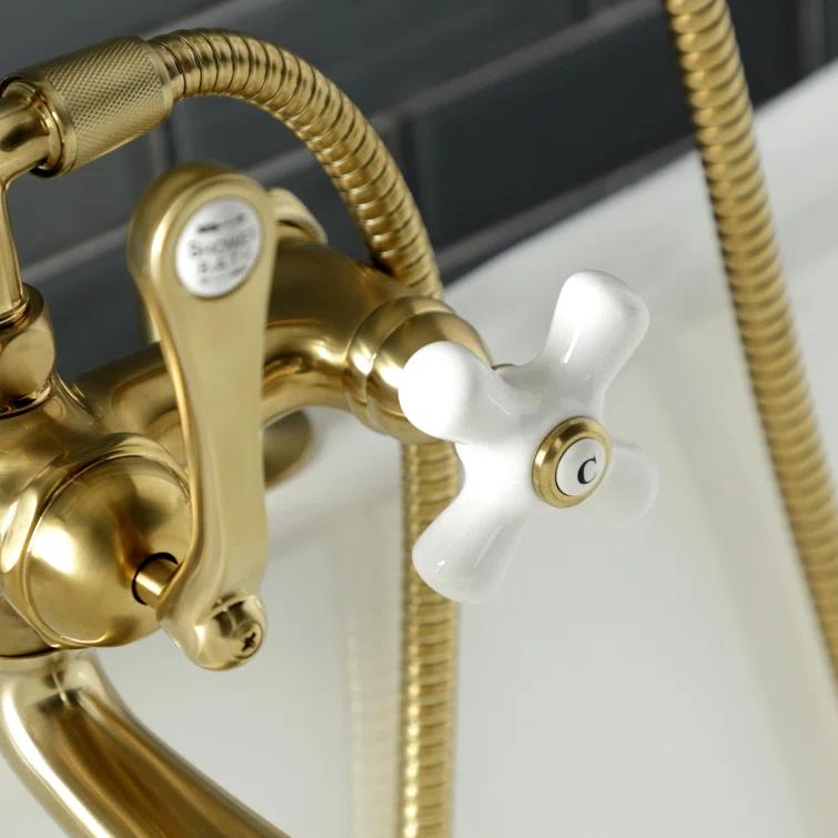 Kingston Brass Aqua Vintage Three-Handle 2-Hole Deck Mount Clawfoot Tub Faucet with Hand Shower