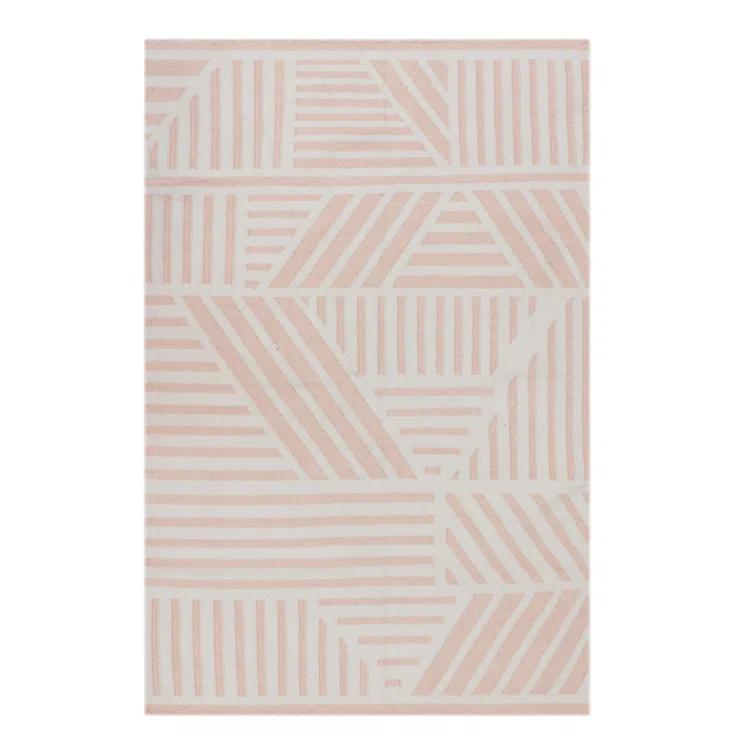 LOOMY Geometric Handmade Flatweave Pink/Ivory Indoor / Outdoor Area Rug