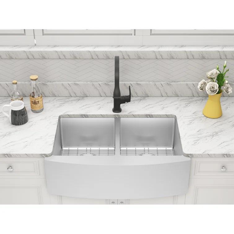 Belleville 33'' L Farmhouse / Apron Double Bowl Stainless Steel Kitchen Sink