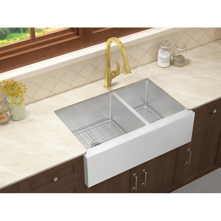 Belleville 33'' L Farmhouse / Apron Double Bowl Stainless Steel Kitchen Sink