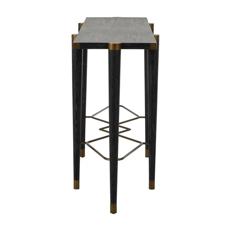 Fiona 64.5'' Black Cerused Oak and Brass Modern Console Table