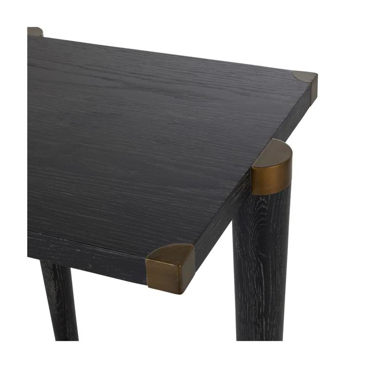 Fiona 64.5'' Black Cerused Oak and Brass Modern Console Table