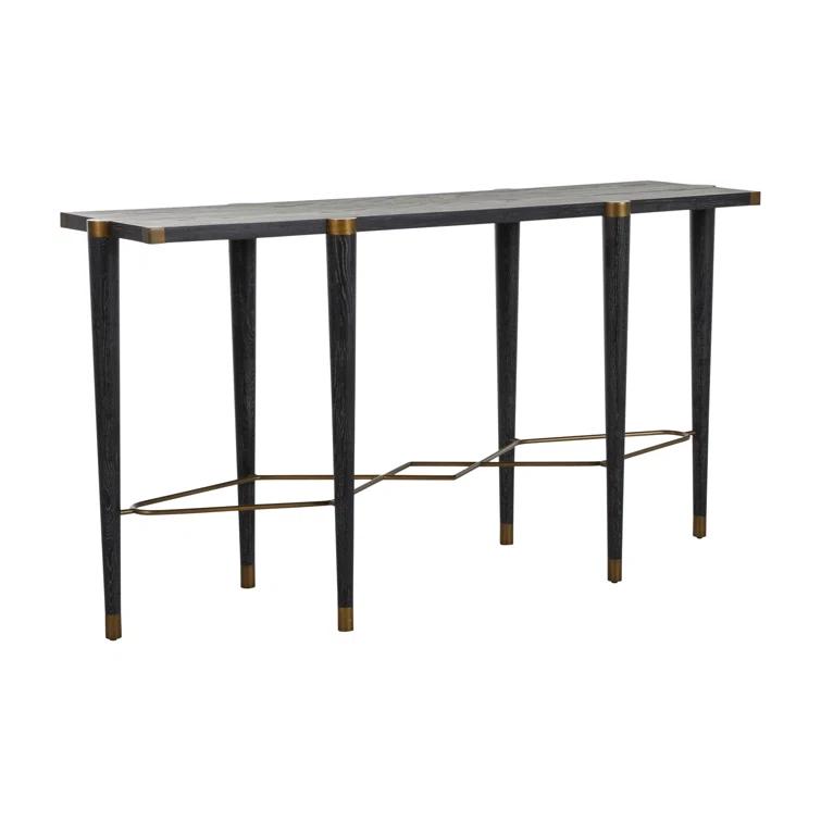 Fiona 64.5'' Black Cerused Oak and Brass Modern Console Table