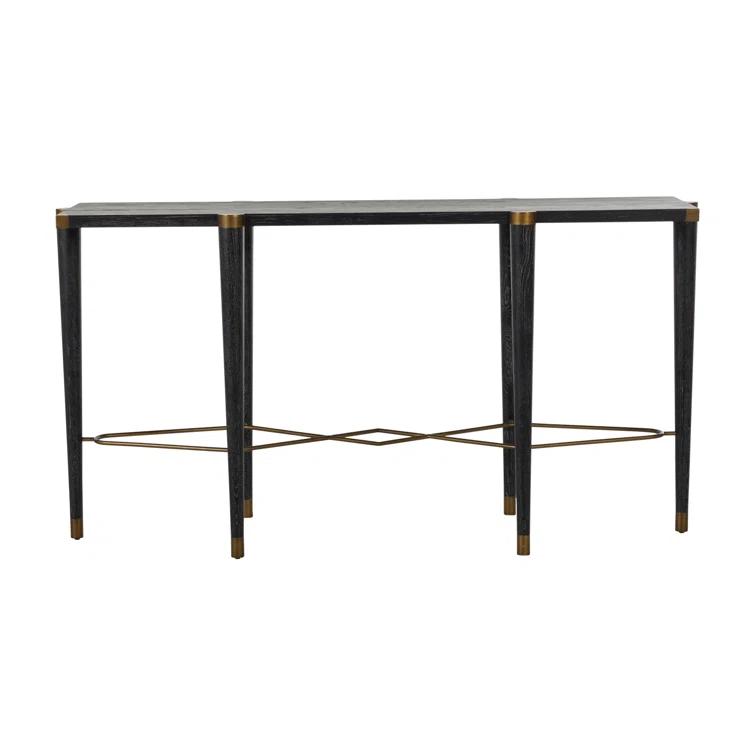 Fiona 64.5'' Black Cerused Oak and Brass Modern Console Table